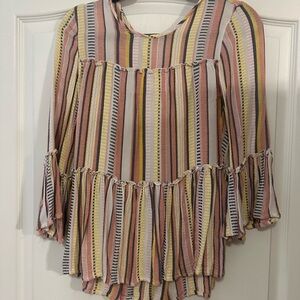 Yellow, pink and white striped tunic - size extra small